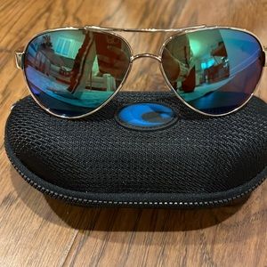 Costa Loreto Rose Gold Frame Polarized Green Mirror Glass Lens Sunglasses